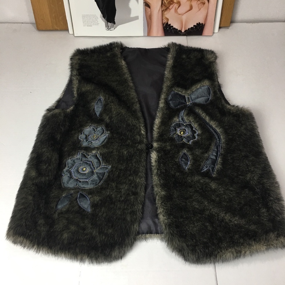 Faux Fur Vest with appliqué